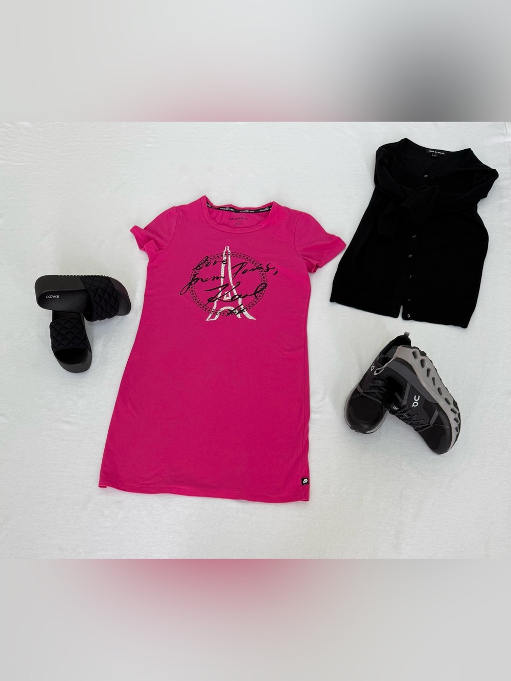 Karl Lagerfeld Paris Hot Pink Crewneck Midi Tee Dress